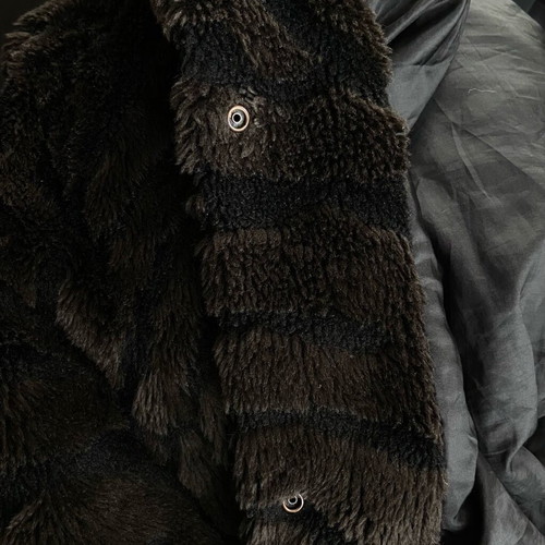 Vintage mid-length faux fur coat used, black and brown