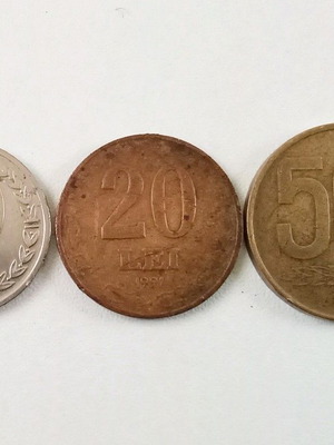 Coins 10, 20, 50 lei 1991 Romania used, pack of 3