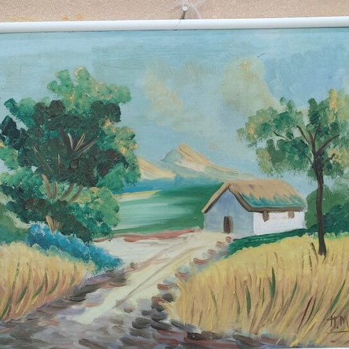 Watercolor of Idyllic Rural Landscape like new 41x31 cm