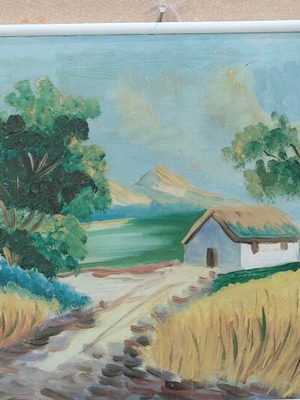 Watercolor of Idyllic Rural Landscape like new 41x31 cm