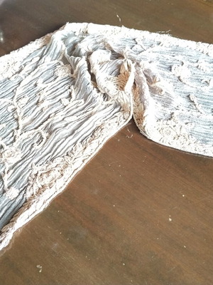 Organza table runner embroidered with gold thread used, vintage 1950s