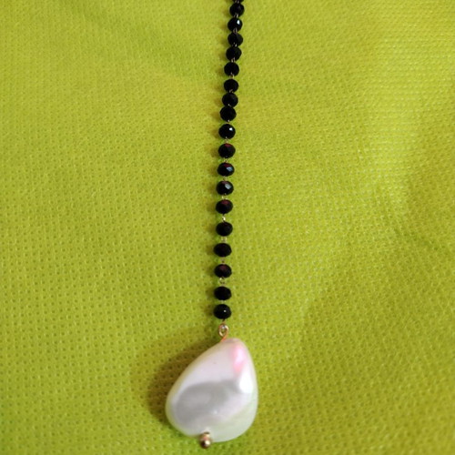 Necklace with crystals and pearl Ozze new, black and white