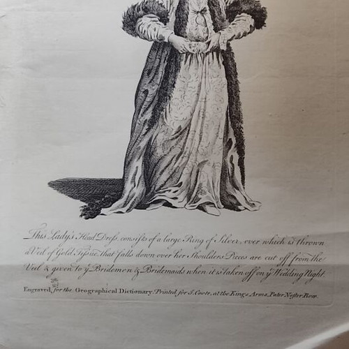 Copper engraving used, bridal dress of Greek lady with wedding customs description
