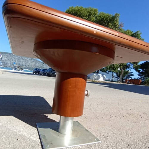 Wooden boat table like new with sturdy base and marine finish