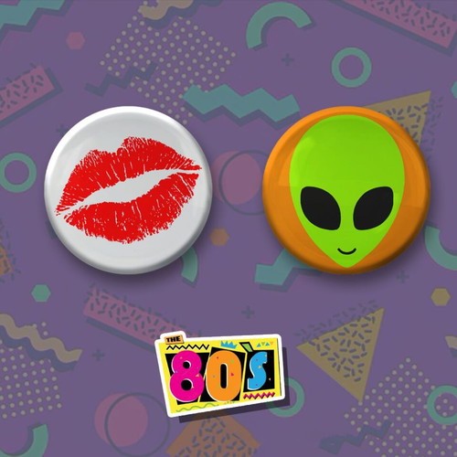 Retro 80's pins new, pack of 10 pieces 2.5cm