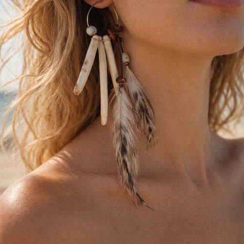 Artisan Sea Urchin & Feather Earrings like new from New Caledonia