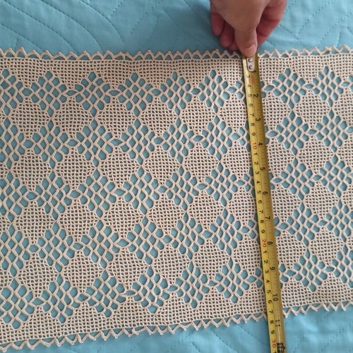 Handmade table runner like new with geometric lace pattern