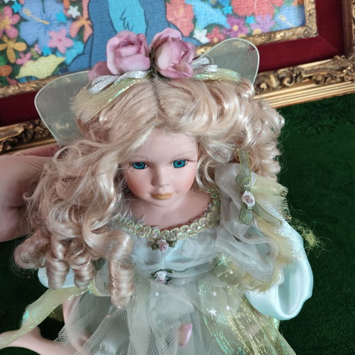 Vintage Porcelain Fairy Doll, 28cm, seated