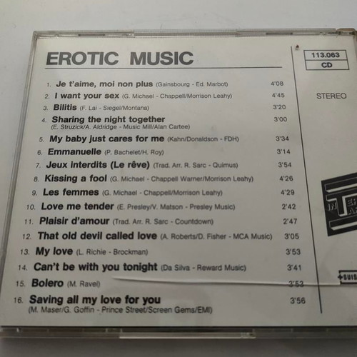 Erotic Music CD like new, collection of 16 songs