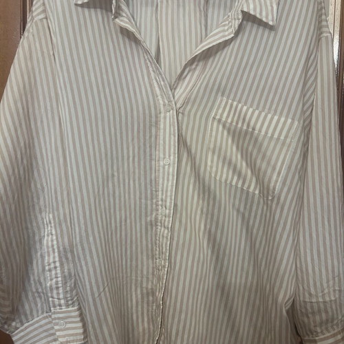 Zara Oversized Neutral Striped Button-Up Shirt Size XL Like New