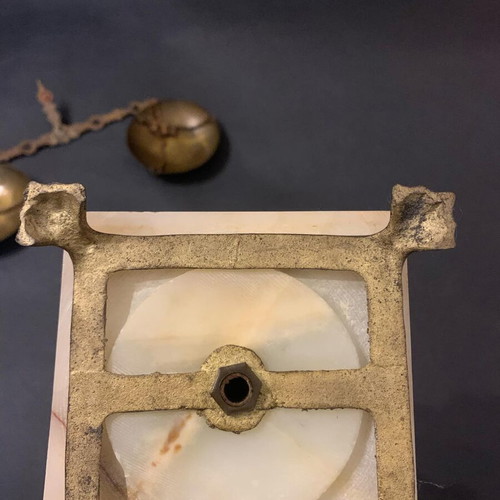 Decorative antique scale used with marble base and brass details