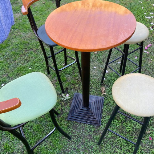 Stool like new with leatherette seat and wooden backrest