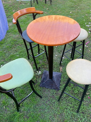 Stool like new with leatherette seat and wooden backrest