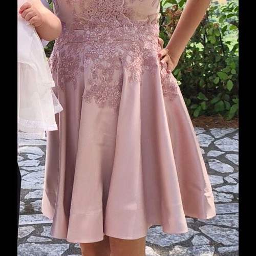 Pink Satin Dress with Lace, Like New, Medium Size