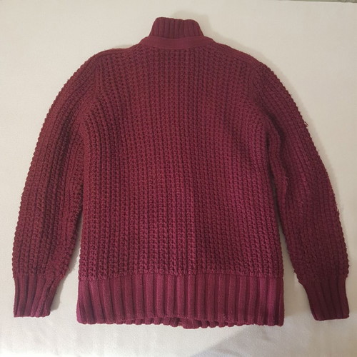 Men's burgundy cardigan used, size L, wool blend with fleece lining