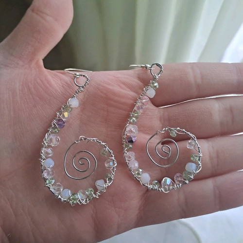 Spiral earrings with crystals and 925 silver made to order