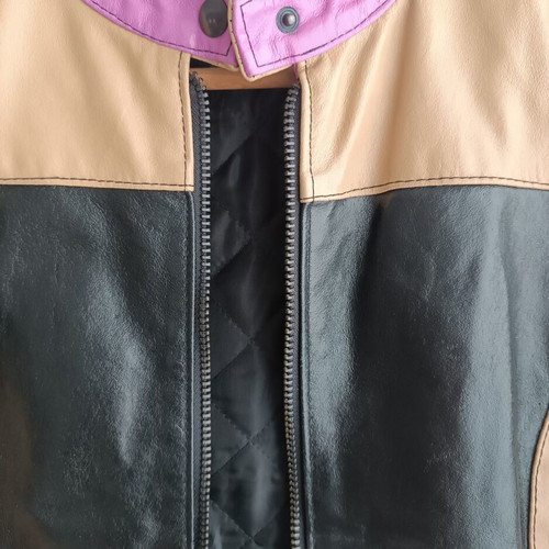 LIST genuine leather biker jacket color block M 46