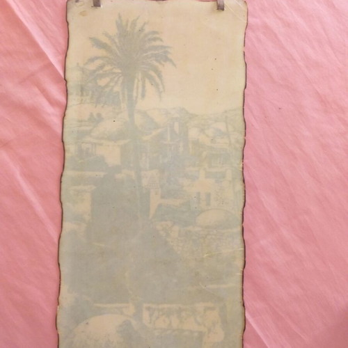 Wall-mounted old woodcut of the old city of Jerusalem