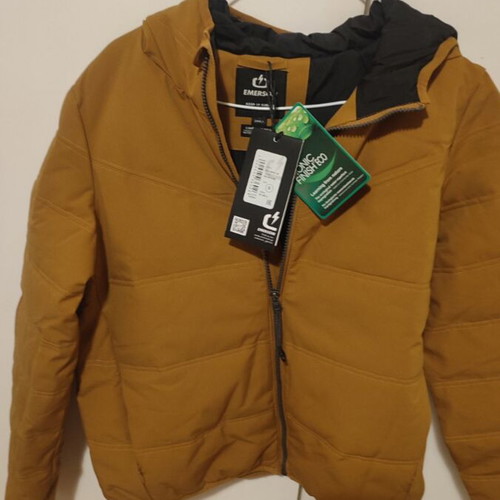 Emerson women's puffer jacket with hood, yellow, size S