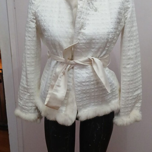 Women's Quilted Jacket with Fur like new, white, size S