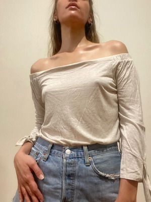 Comma blouse new, off-shoulder style, size Medium, beige