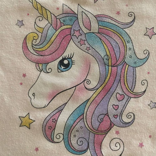Pink children's top with unicorn, like new, size 4–5 years