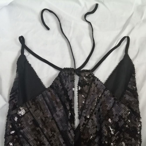 Voyelles short dress with sequins and beads, deep neckline, size S, like new