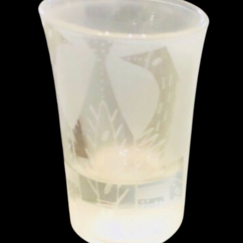 Shot glasses like new, set of 3 with frosted texture and designs