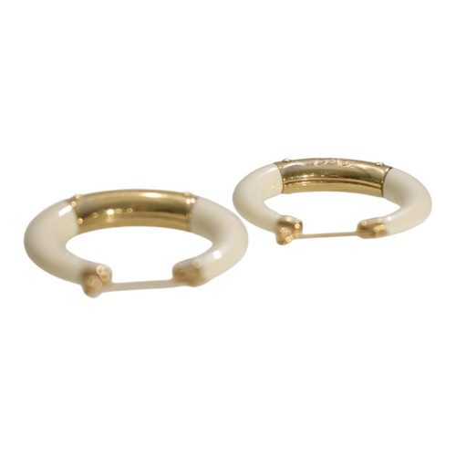 D&G Dolce & Gabbana cream resin hoop earrings with gold logo plate