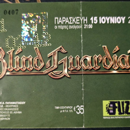Blind Guardian concert ticket used, in very good condition