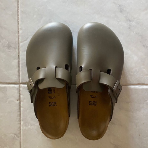 Birkenstock Boston mules, concrete gray leather