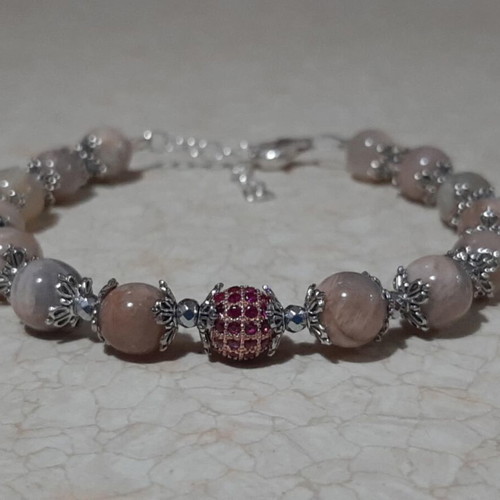Bracelet with heliotrope, hematite and zircon with silver 925 clasp and chain