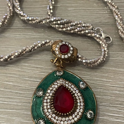 Silver 925 necklace used with semi-precious stones 49 cm