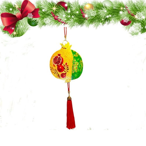 Handmade 2026 wooden pomegranate charm with large red tassel new