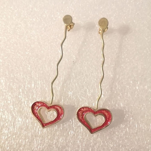 Silver earrings with 24kt gold plating and permanent red enamel, new