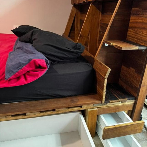 Iroko solid wood bed new with storage for double or king-size mattress