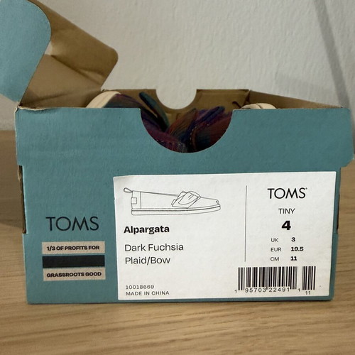 Toms children's espadrilles new, plaid fuchsia green blue