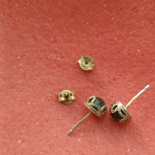 Silver 925 earrings with natural green stone gold plated new