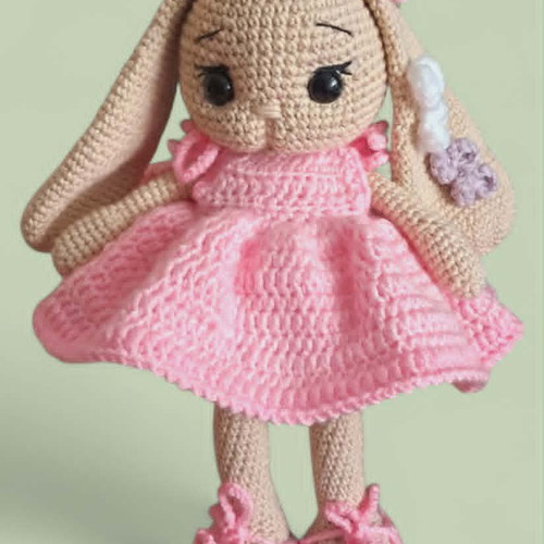Amigurumi bunny doll new with pink dress