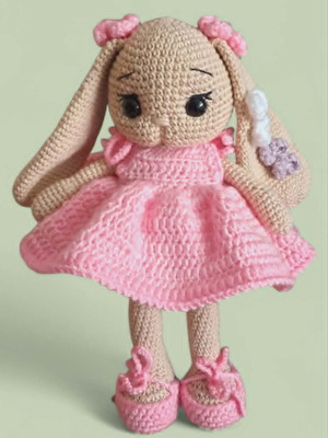 Amigurumi bunny doll new with pink dress