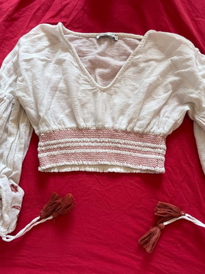 Pull & Bear summer top with embroidered details and tassels like new