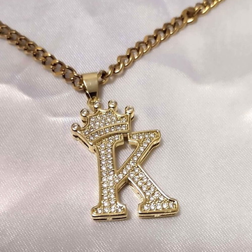 Monogram necklace gold new with sparkling zircon unisex