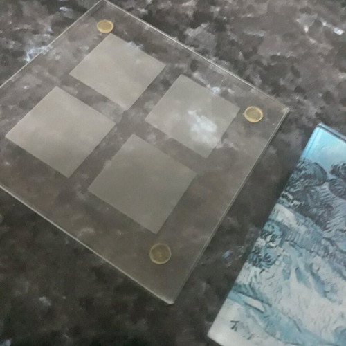 Glass square coasters with design, pack of 3, like new