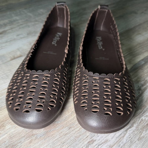 Kickers leather ballet flats brown perforated slip-on shoes EU 37