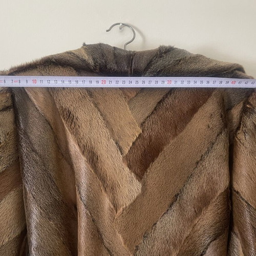 Nutria fur coat, genuine, long women's patchwork design