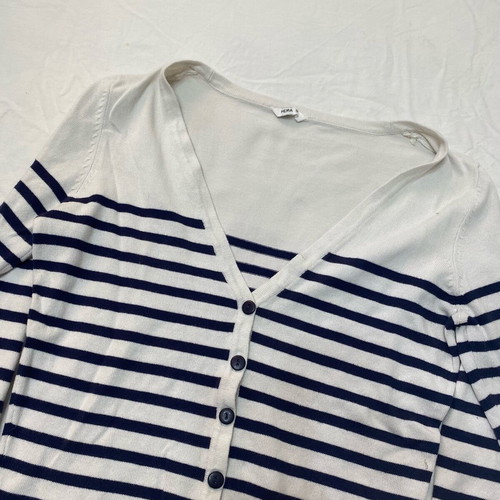 Cardigan with buttons white and blue stripes used, size S