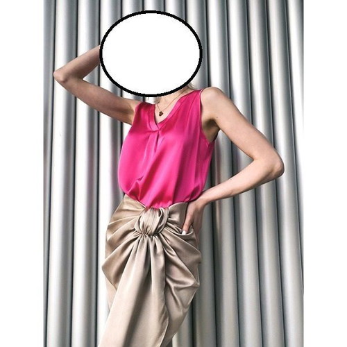 Zeagoo women's satin top with V-neck, pink, size M