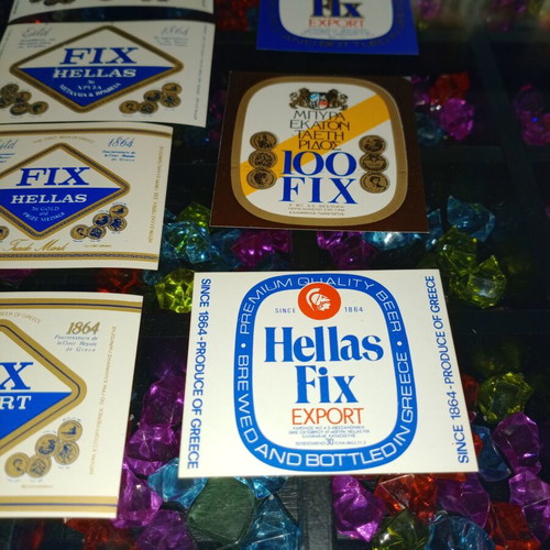Vintage FIX Hellas beer label collection, 10 pieces, mint condition
