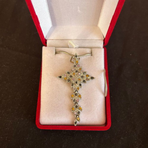Silver 925 necklace-cross like new with multicolored stones