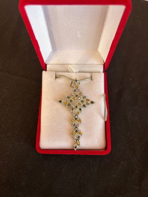 Silver 925 necklace-cross like new with multicolored stones
